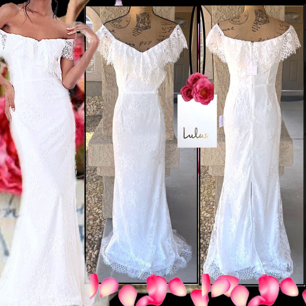 Lulus Cherished Forever White Off-the-Shoulder Lace Maxi Dress Size S